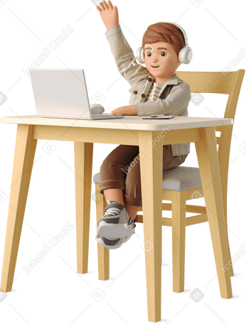 3D little boy in online lesson Illustration in PNG, SVG