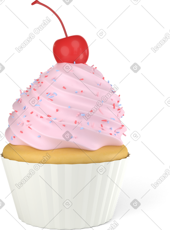 3D cupcake with cherry PNG, SVG