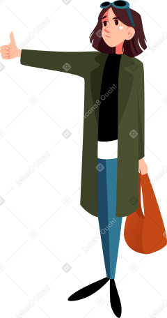 business girl hitching ride Illustration in PNG, SVG