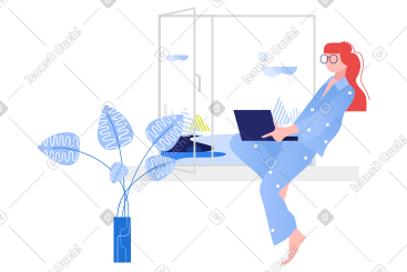 Woman working on laptop remotely at home PNG, SVG