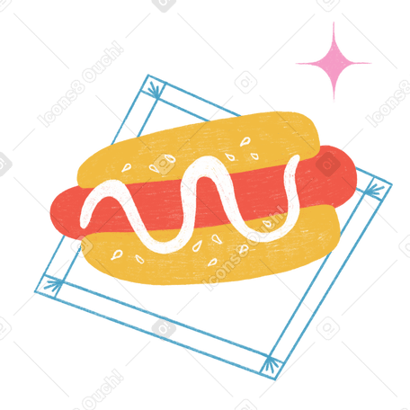 Hot dog on a paper napkin Illustration in PNG, SVG