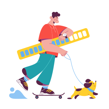 Mann mit fortschrittsbalken geht mit dem hund spazieren PNG, SVG