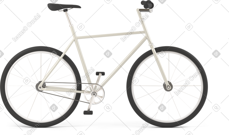 3D side view of white city bike PNG, SVG