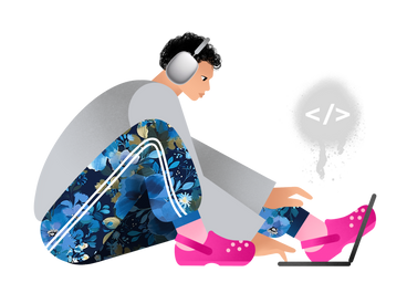 Young man coding on laptop PNG, SVG