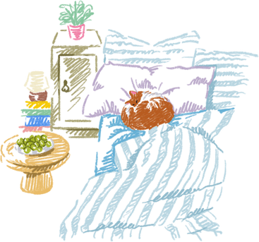 Cat sleeping on the bed PNG、SVG