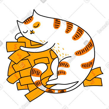 贪婪的猫躺在钞票上 PNG, SVG