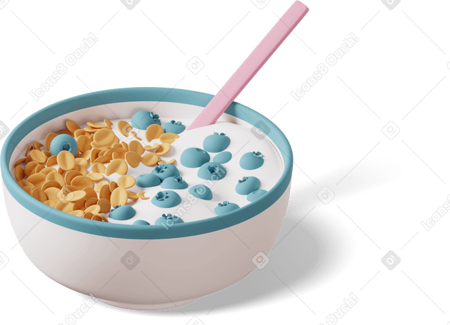 3D Bowl with yogurt, berries and cereal Illustration in PNG, SVG