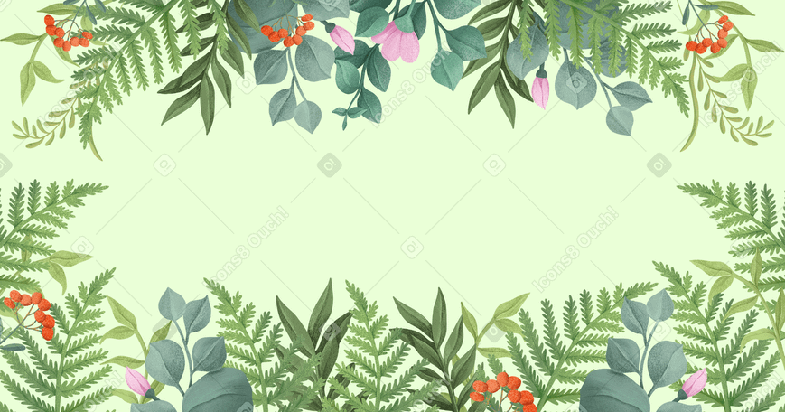 green twigs and red berries around the edges on green background PNG, SVG