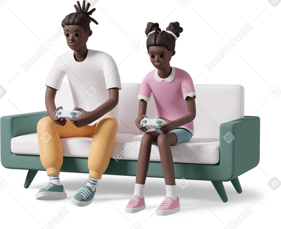 3D girl playing playstation with brother в PNG, SVG