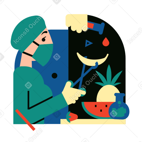 Female scientist experimenting on fruits using biotechnologies PNG, SVG