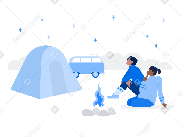 Man and woman stargazing during camping trip Illustration in PNG, SVG