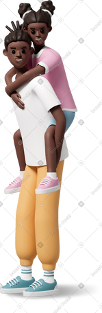 3D 大人背着女孩 PNG, SVG