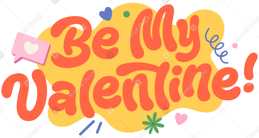 Lettering be my valentine! con cuori ed elementi decorativi testo PNG, SVG