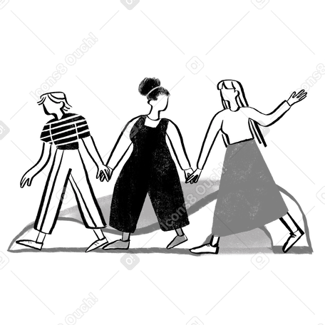 Female solidarity in black and white Illustration in PNG, SVG
