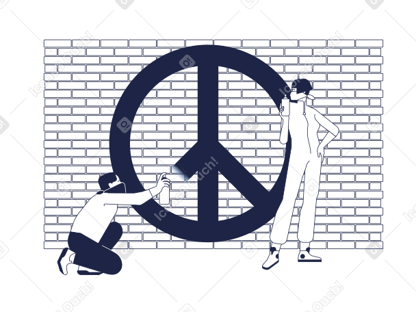 Illustration Man and woman panting graffiti of pacifist sign on the wall aux formats PNG, SVG