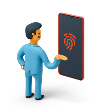 Businessman using a phone with fingerprint scanner PNG, SVG