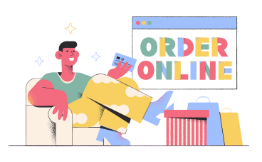 Заказ букв онлайн с человеком, который покупает онлайн в PNG, SVG
