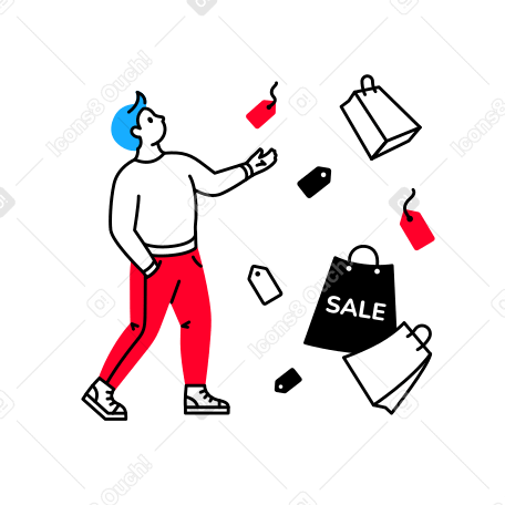 Мужчина делает покупки во время распродажи в PNG, SVG