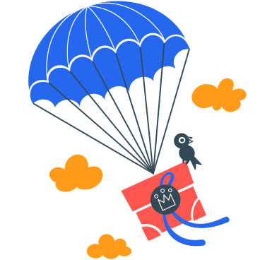 Ein fallschirm mit einem daran befestigten paket animierte Grafik in GIF, Lottie (JSON), AE