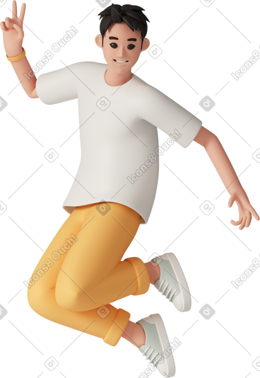 快乐的跳跃男人展示 v 形手势 PNG, SVG