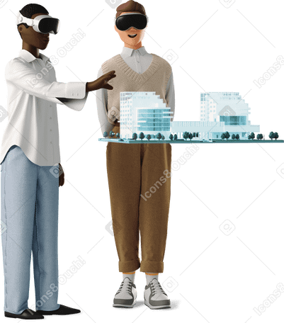 3D people watching a mockup with vr-glasses в PNG, SVG