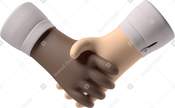 3D 黑皮肤和苍白皮肤手的握手 PNG, SVG