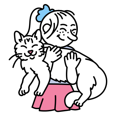 Chica abrazando a un gato, efecto mascota. PNG, SVG