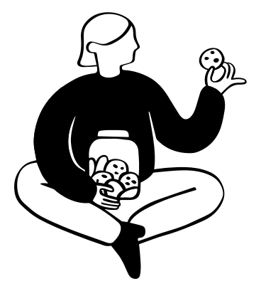 Femme assise avec un pot à biscuits et tenant un cookie à la main PNG, SVG