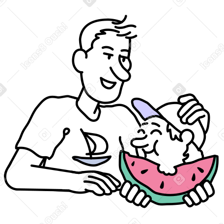Homem e seu filho comendo uma melancia PNG, SVG