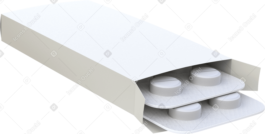 3D white pill package PNG, SVG
