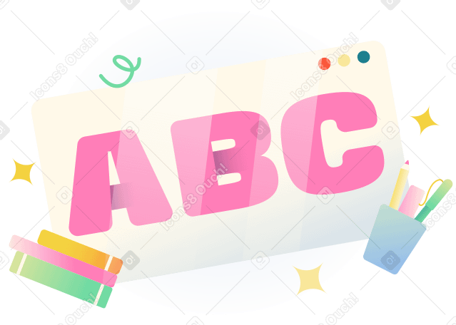 Надпись abc с текстом чашки книг и карандашей в PNG, SVG