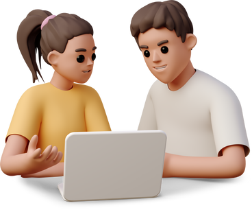 boy and girl sitting in front of laptop PNG, SVG