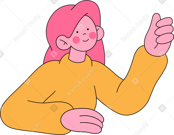 young woman raising hand Illustration in PNG, SVG
