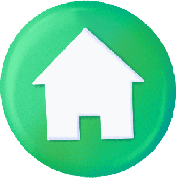 green round button with a house icon PNG, SVG