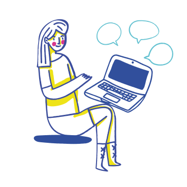 Mujer usando su computadora portátil para chatear en línea PNG, SVG