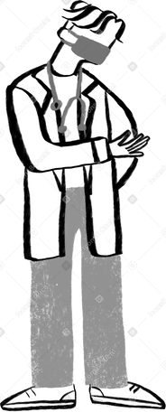 black and white male doctor showing at something with his hand Illustration in PNG, SVG