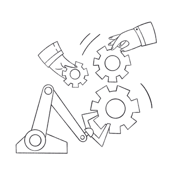 Robot hand aiding business processes by moving gears PNG, SVG