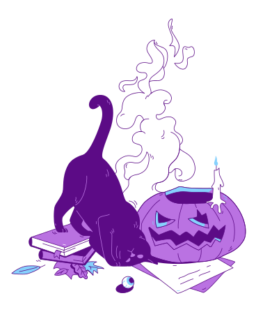 Curious cat with Halloween decorations PNG, SVG