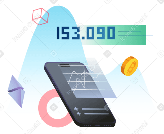 Mercado de criptomoedas e troca na tela do telefone PNG, SVG