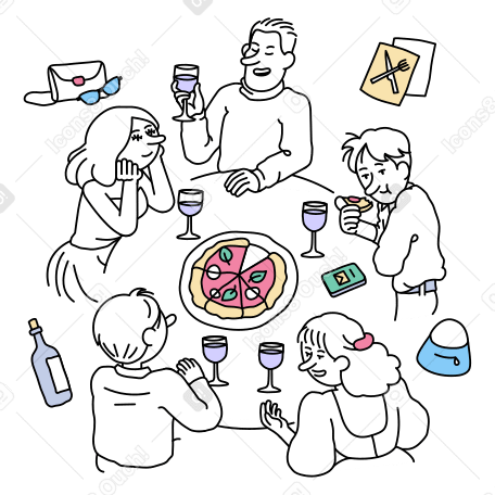 Группа людей ужинает в PNG, SVG