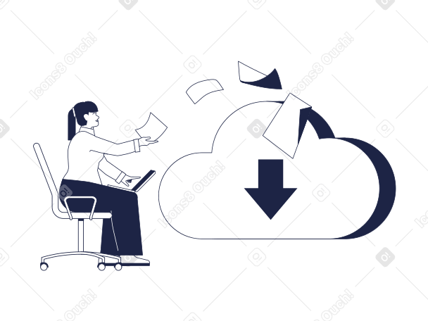 Woman sends documents to cloud storage Illustration in PNG, SVG