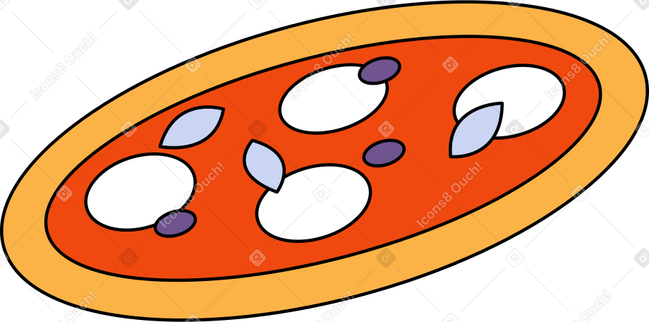 round pizza with tomato paste and olives Illustration in PNG, SVG