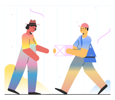 Delivery man giving a parcel to man PNG, SVG