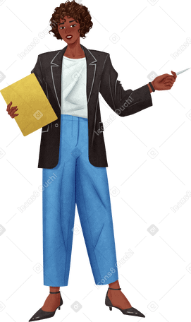 woman standing with clipboard and pointer in her hands PNG, SVG