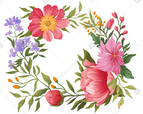 さまざまな色の花が花輪に描かれています PNG、SVG