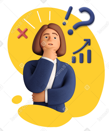 3D Woman thinking about a work task PNG, SVG