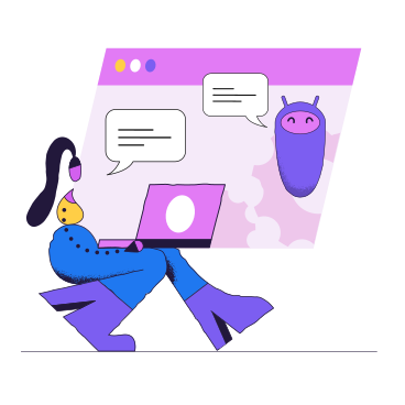 Femme communiquant avec chatbot PNG, SVG