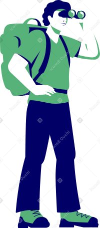 man with binoculars and backpack Illustration in PNG, SVG