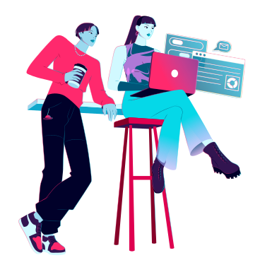 Young man and woman are working together on a project animated illustration in GIF, Lottie (JSON), AE