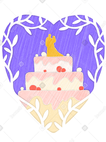 Lilac frame in the shape of a heart with a wedding cake PNG, SVG